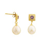 4 MM Amethyst Stone & 9 - 9.5 MM Freshwater Pearl Vienna Earrings in 24 CT Gold Plated Silver 925 Setting - Zyrola
