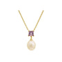 5 MM Amethyst Stone & 9 - 9.5 MM Freshwater Pearl Venice Pendant 24 CT Gold Plated Silver 925 Setting - Zyrola