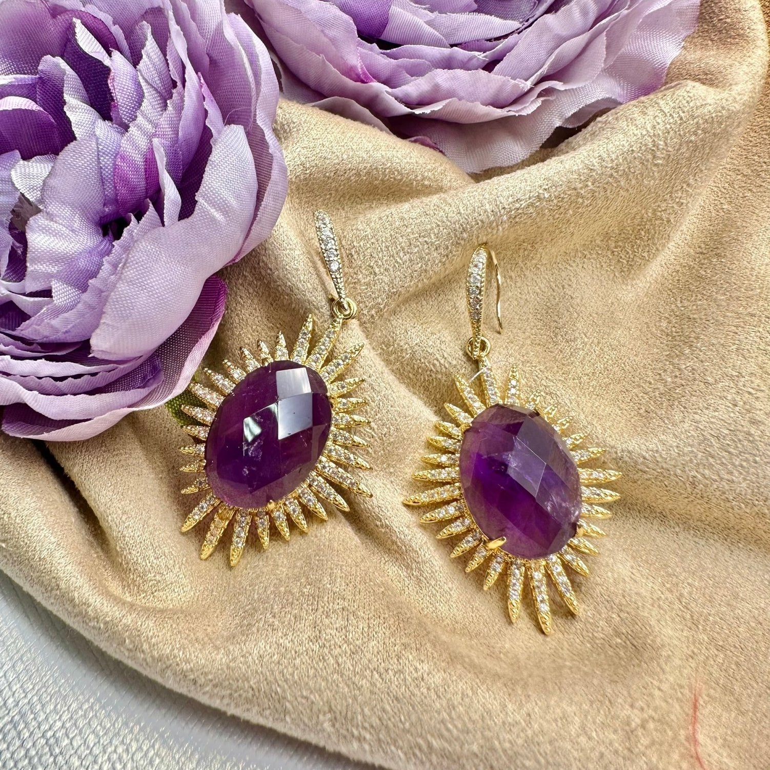 Amethyst Dangle Statement Earrings KE025 - Zyrola