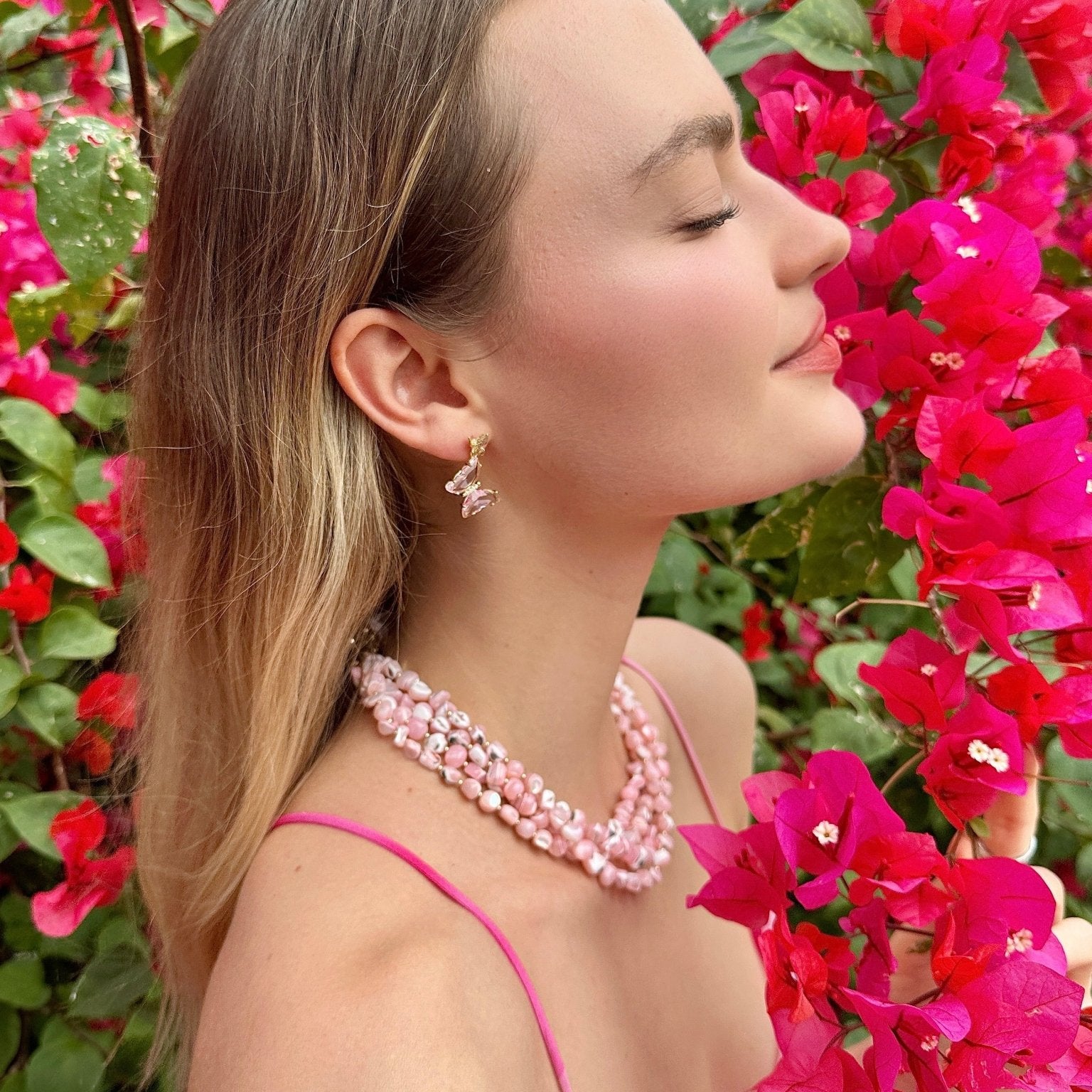 Asymmetric Pink Crystal Butterfly Earrings LE001 - Zyrola