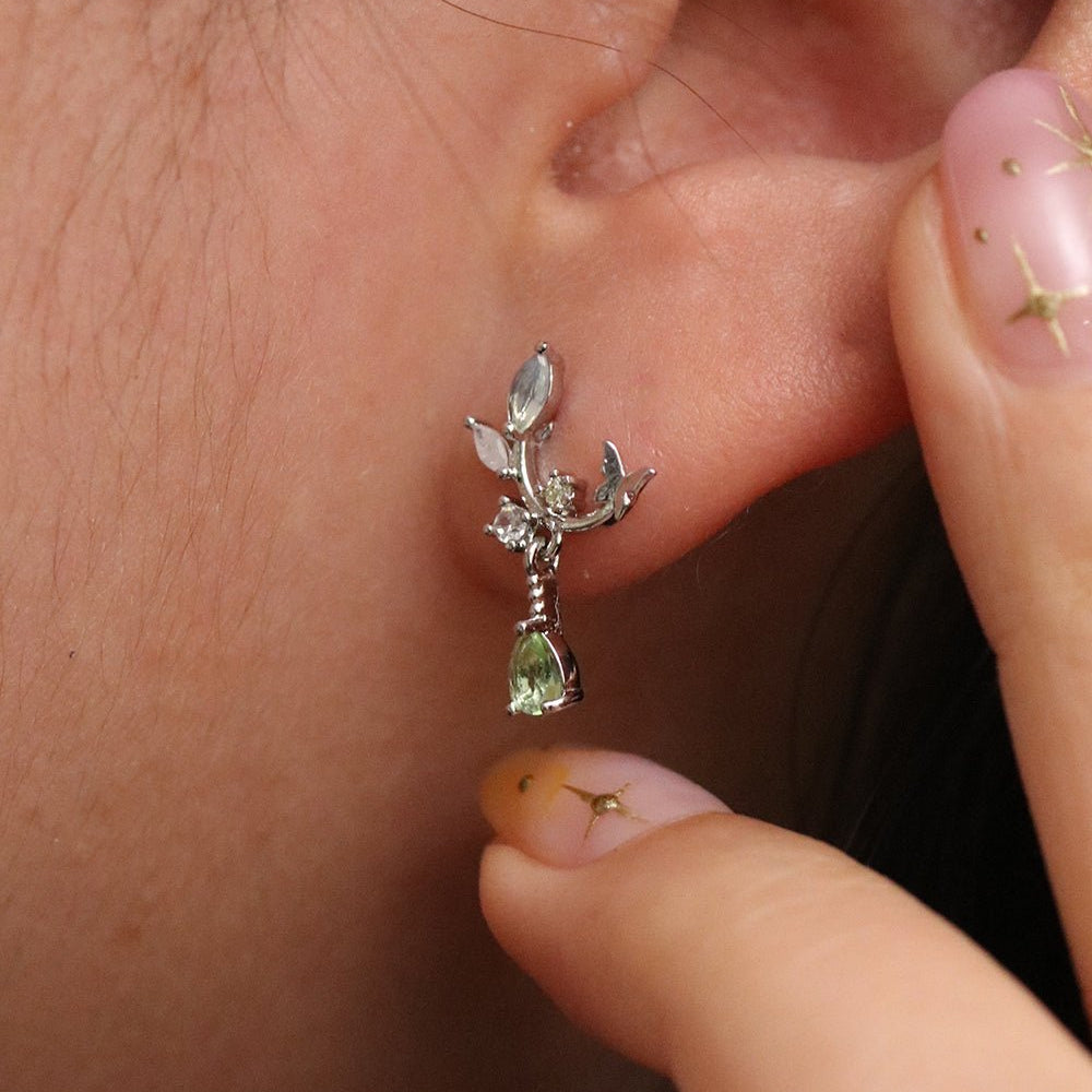 Boucles d’oreilles pendantes Branche de pierre de lune – Élégance mystique en plaqué or, rhodium ou or rose - Zyrola
