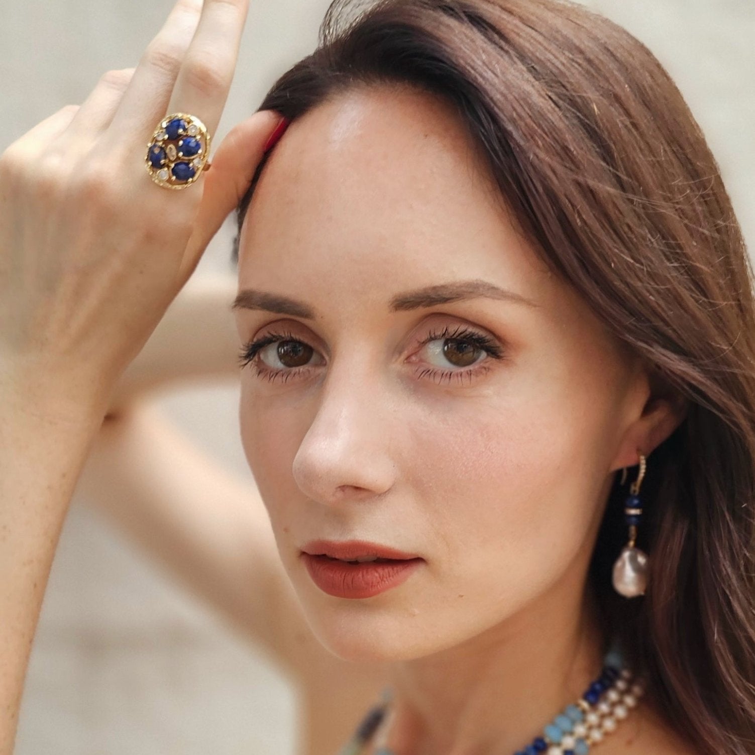 Elegance Baroque Pearls With Lapis Dangle Earrings NE043 - Zyrola