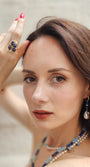 Elegance Baroque Pearls With Lapis Dangle Earrings NE043 - Zyrola