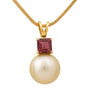 Golden South Sea Pearl with Pink Tourmaline Stone Sale Pendant 9.5 - 10.5 MM - Zyrola