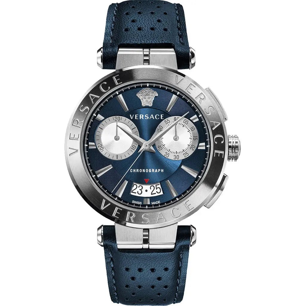 Montre Versace Homme Chronographe – Acier Inoxydable & Bracelet Bleu – 45 mm - Zyrola