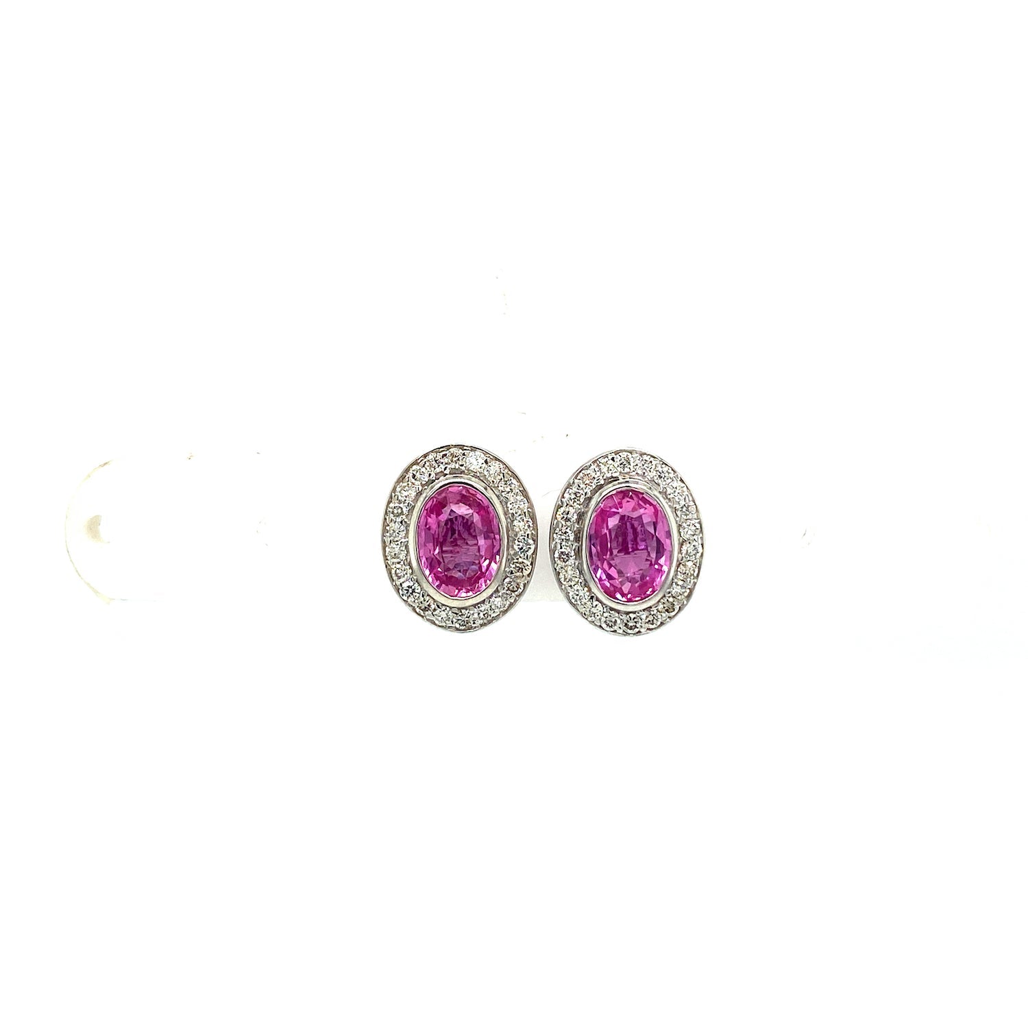 Pink Sapphire and Diamond Earrings in 14K White Gold - KGT 33334 - Zyrola