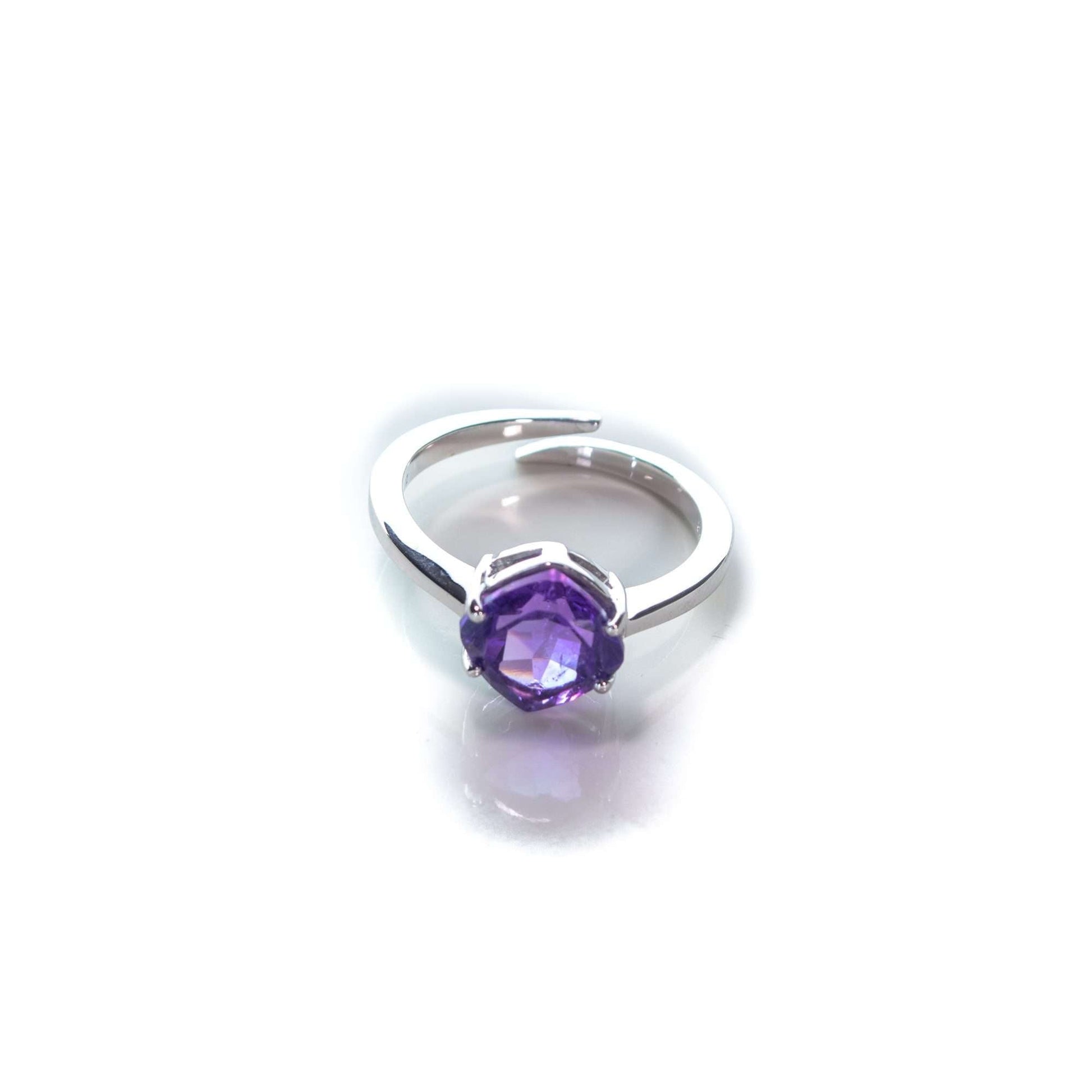 2.5 CT Natural Amethyst Cushion Cut Adjustable Solitaire Ring in Silver 925 - Zyrola