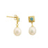 4 MM Swiss Blue Topaz Round Stone & 9 - 9.5 MM Freshwater Pearl Vienna Drop Earrings in 24 CT Gold Plated Silver 925 Setting - Zyrola