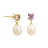 5 MM Amethyst Stone & 9 - 9.5 MM Freshwater Pearl Bordeaux Earrings in 24 CT Gold Plated Silver 925 Setting - Zyrola