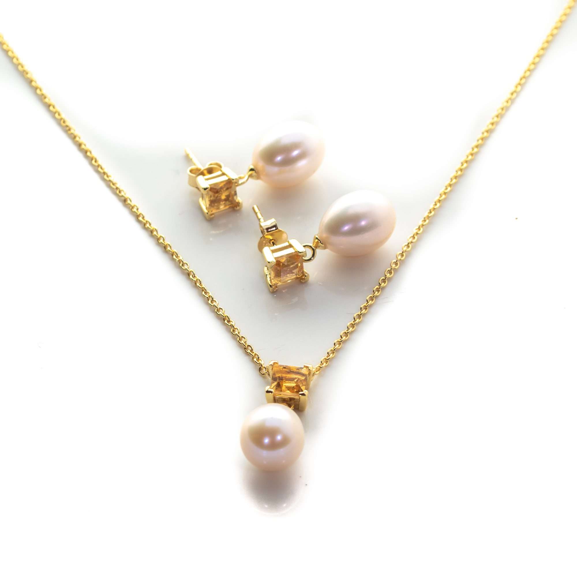 5 MM Citrine Stone & 9 MM Cultured Freshwater Pearl Ankara Set - Zyrola