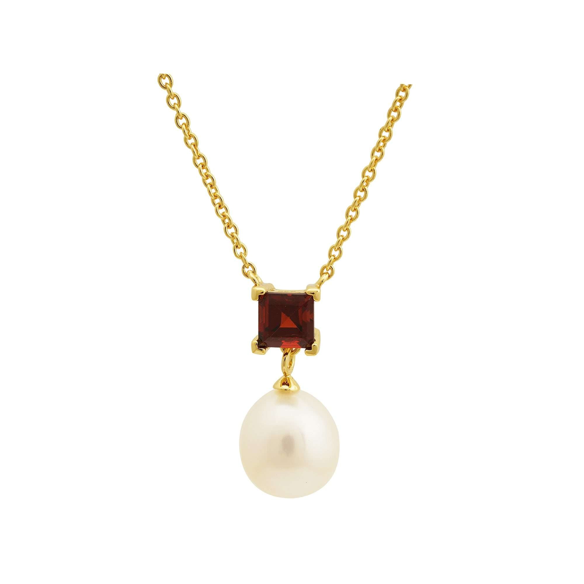 5 MM Red Garnet Stone & 9 - 9.5 MM Freshwater Pearl Venice Pendant in 24 CT Gold Plated Silver 925 Setting - Zyrola