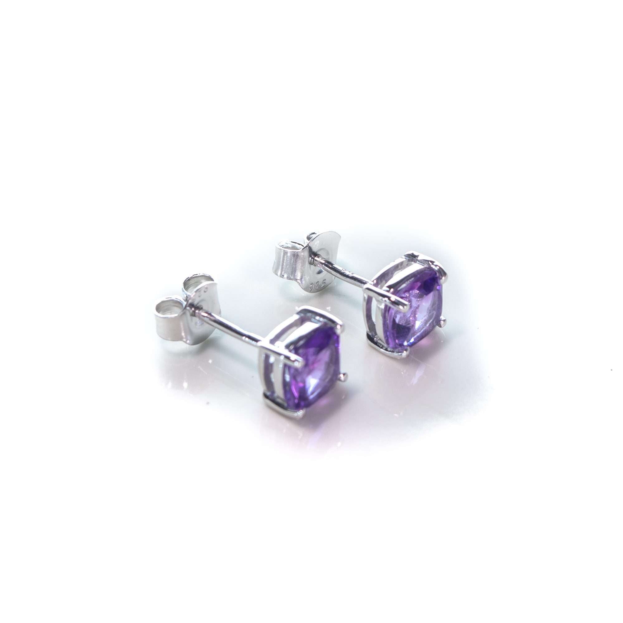 6 MM Natural Amethyst 2.25 CT Cushion Cut Panjshir Earring in Silver 925 - Zyrola
