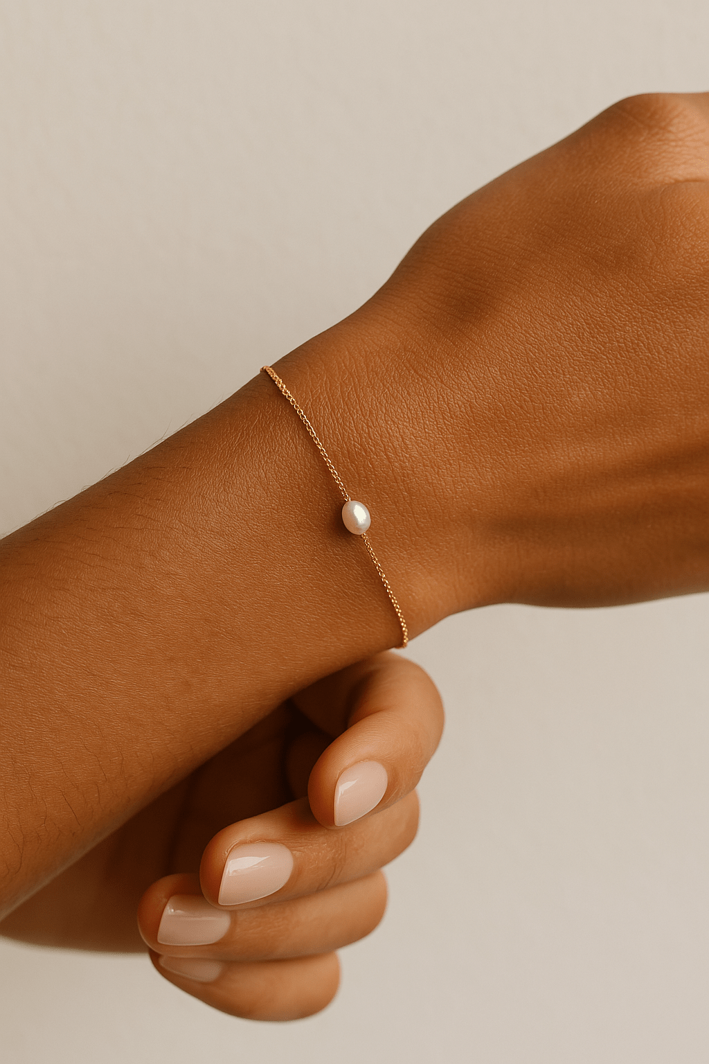Bracelet fin en chaîne forçat avec perle de culture baroque, disponible en plaqué or et argent massif.