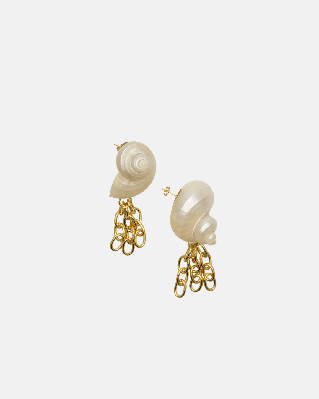 Maxi boucles d’oreilles femme en coquillage asymétrique avec cristal Swarovski champagne et plaqué or