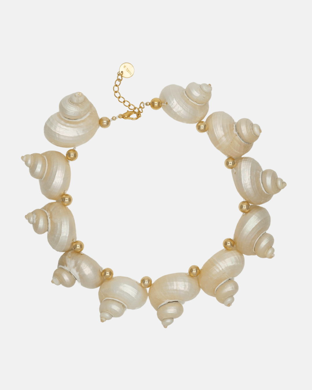 Collier maxi coquillages asymétriques avec cristal Swarovski champagne et plaqué or 24 carats