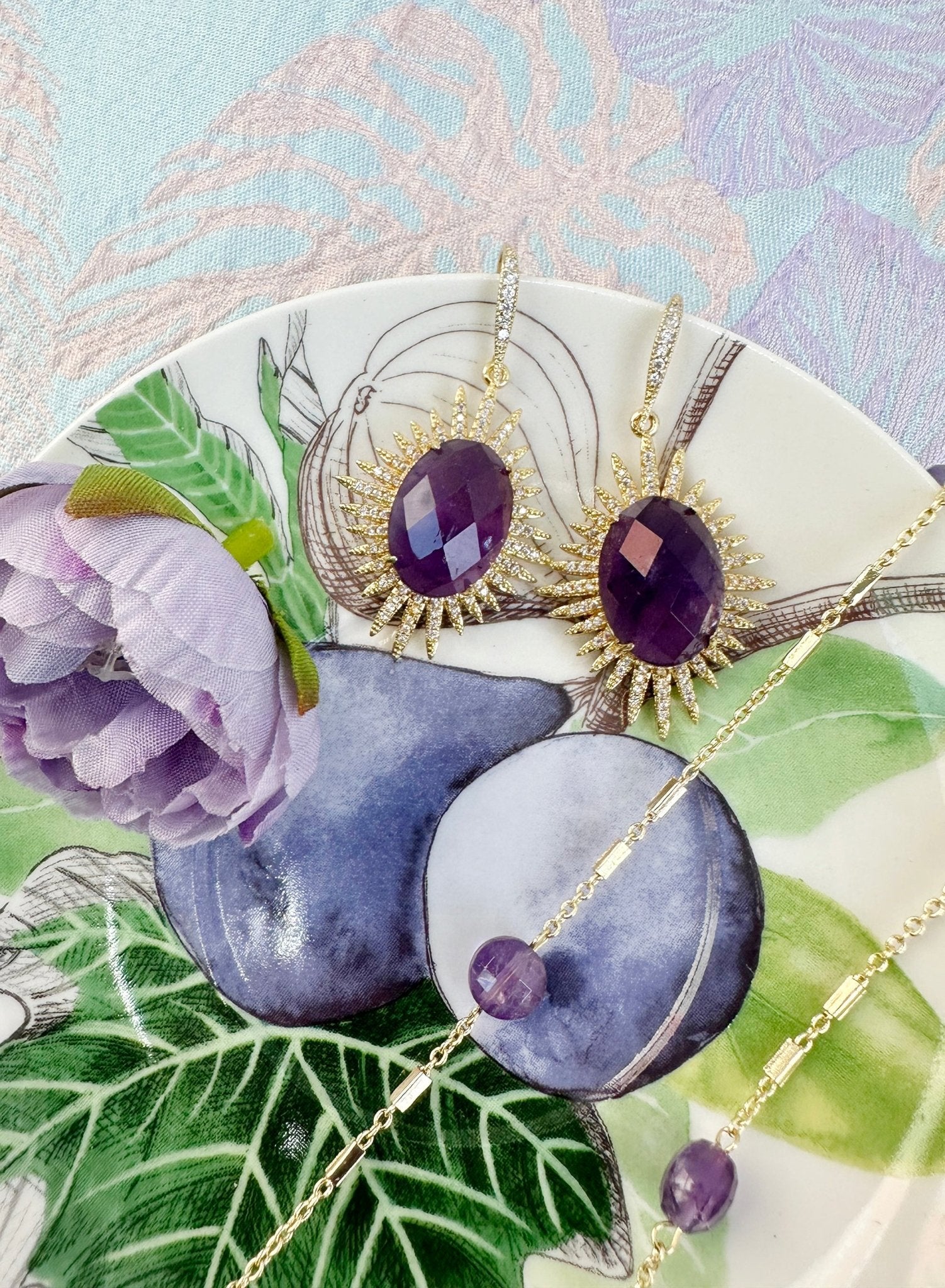 Amethyst Dangle Statement Earrings KE025 - Zyrola