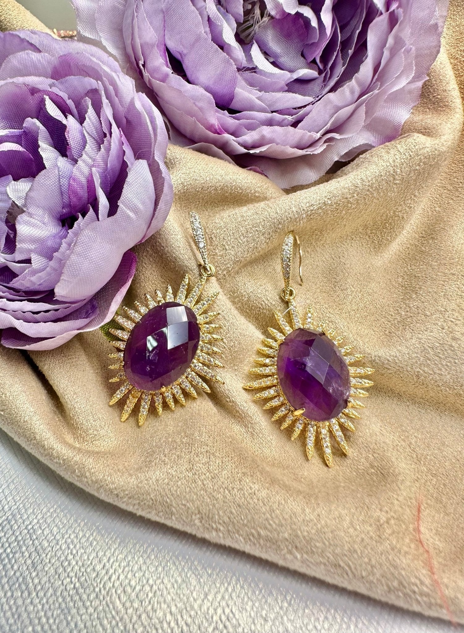 Amethyst Dangle Statement Earrings KE025 - Zyrola