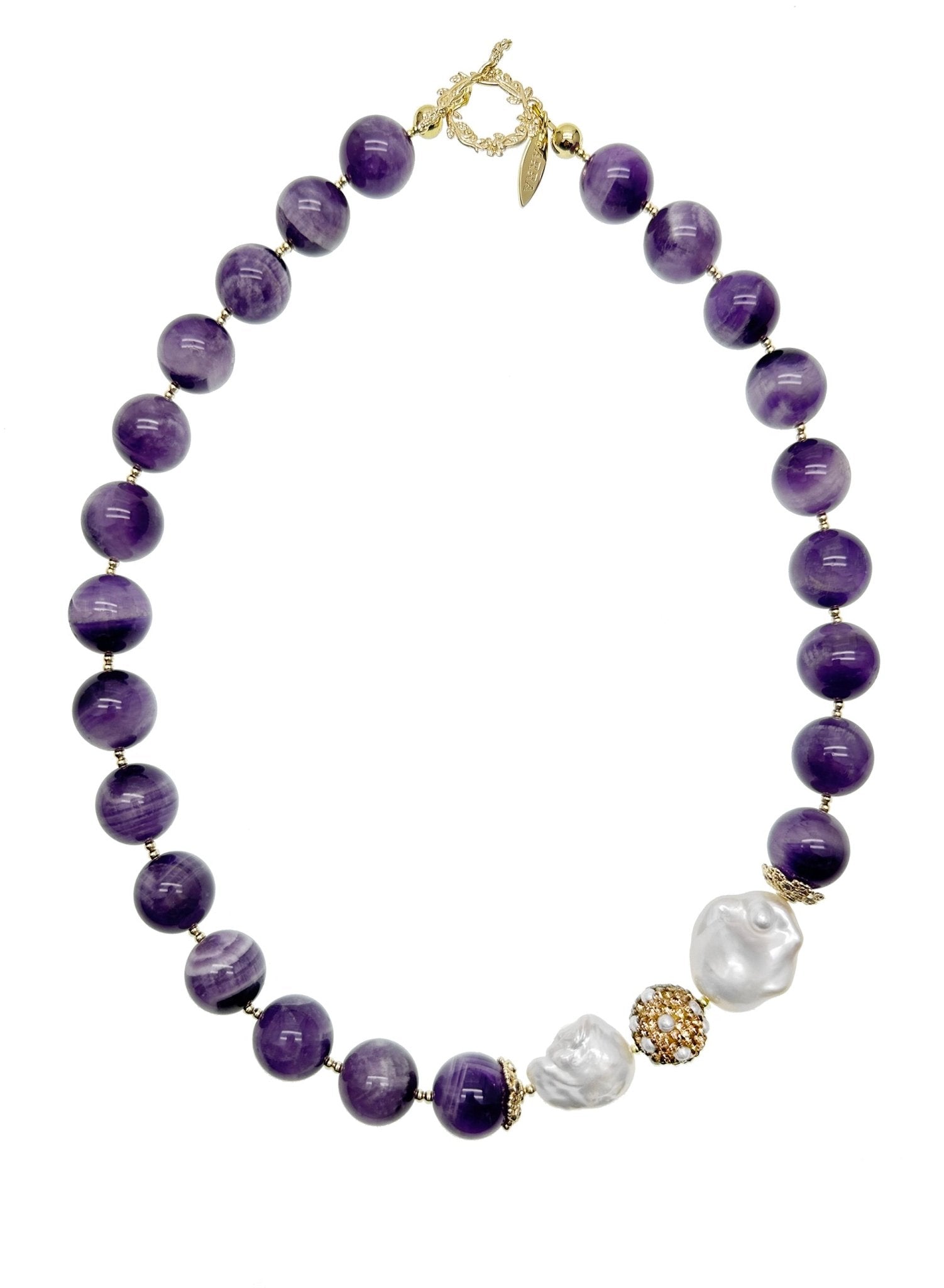 Amethyst With Baroque Pearl Statement Necklace KN046 - Zyrola