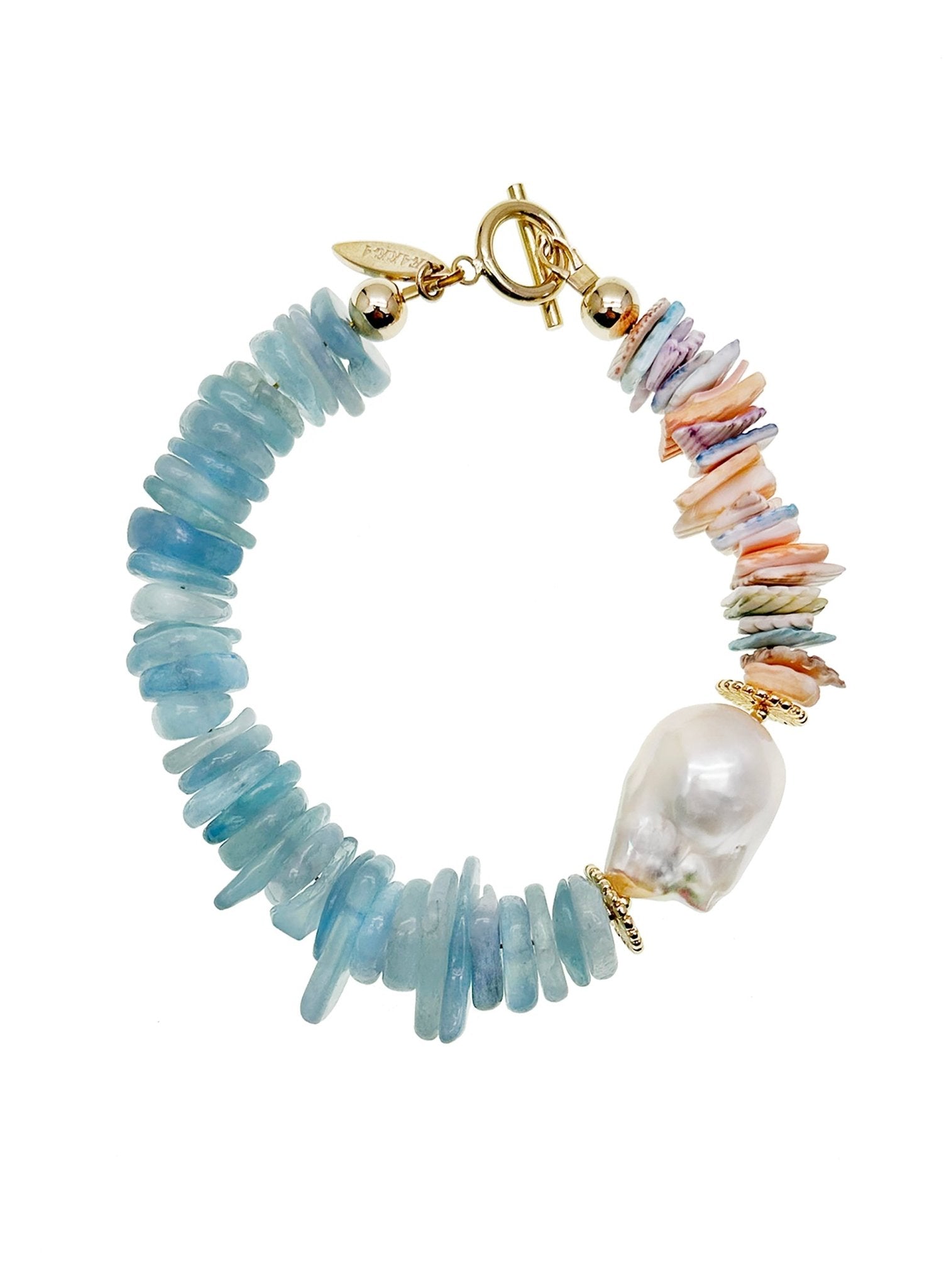 Aquamarine and Colorful Shell with Baroque Pearl Bracelet JB012 - Zyrola