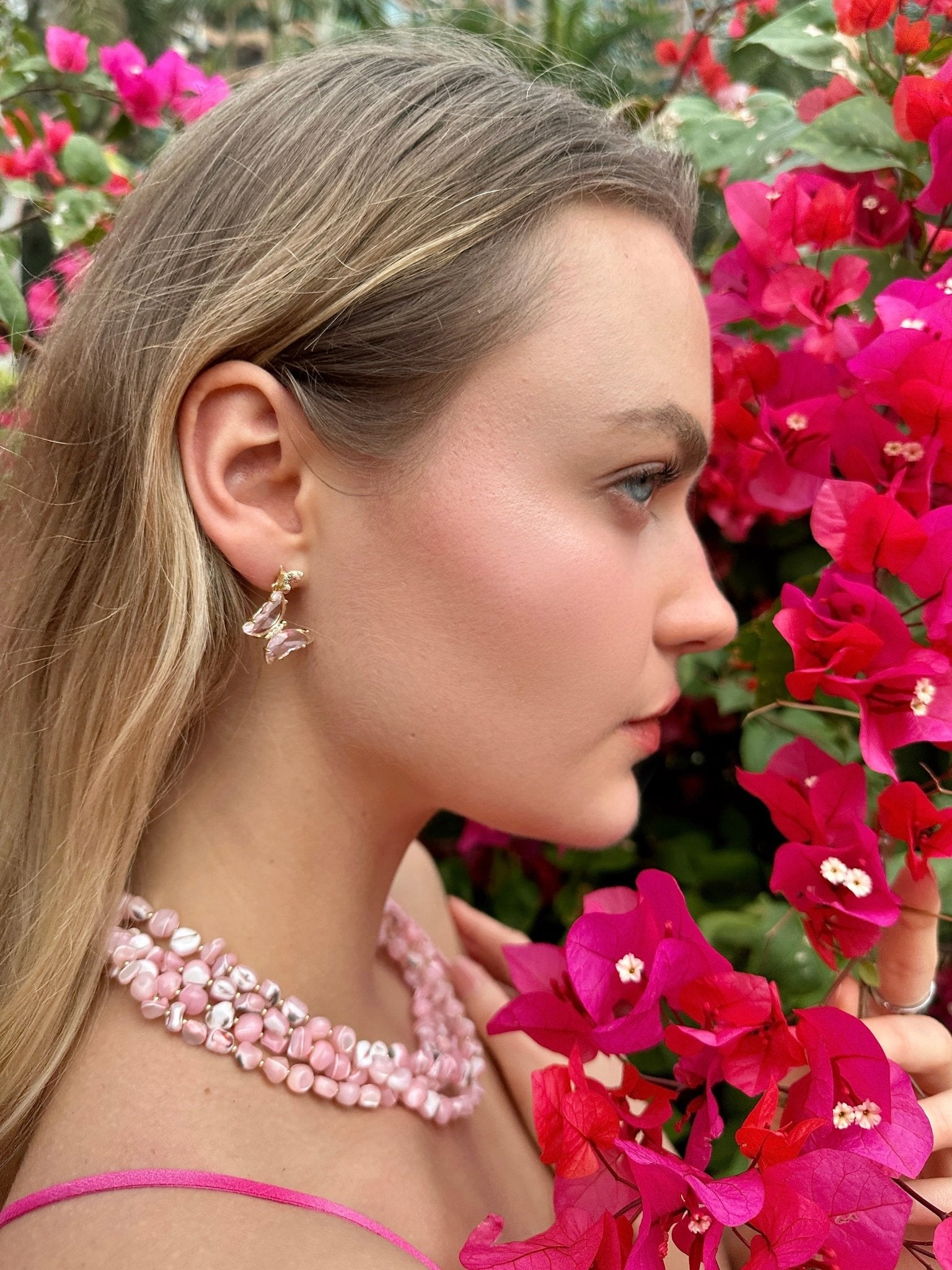 Asymmetric Pink Crystal Butterfly Earrings LE001 - Zyrola