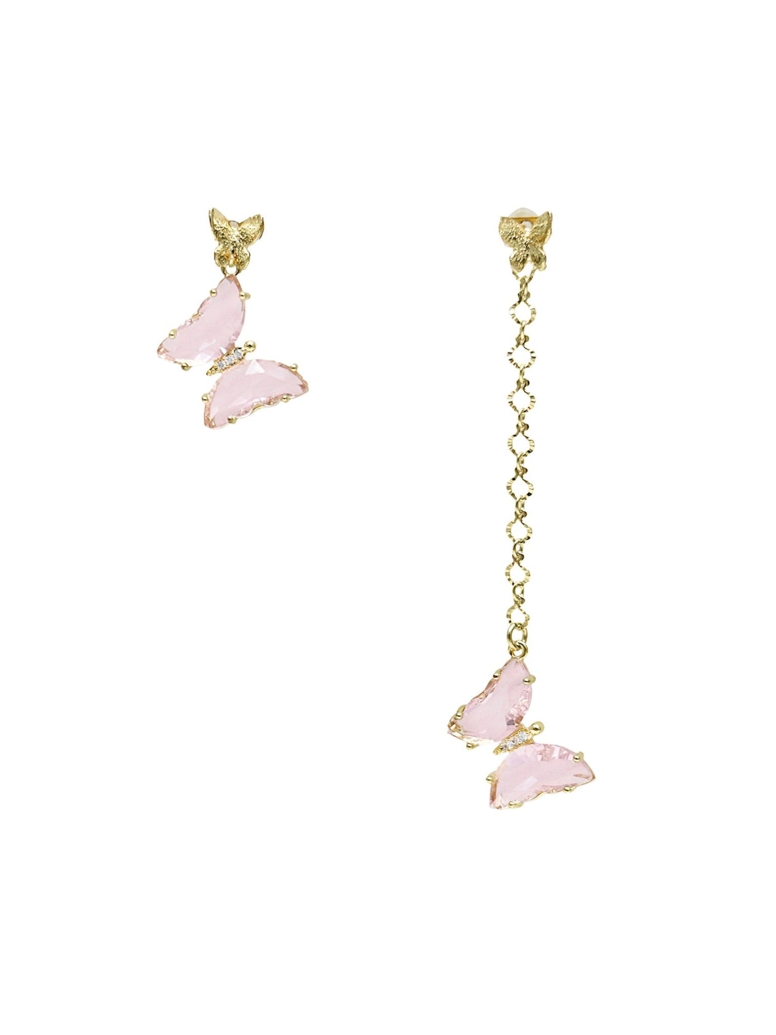 Asymmetric Pink Crystal Butterfly Earrings LE001 - Zyrola