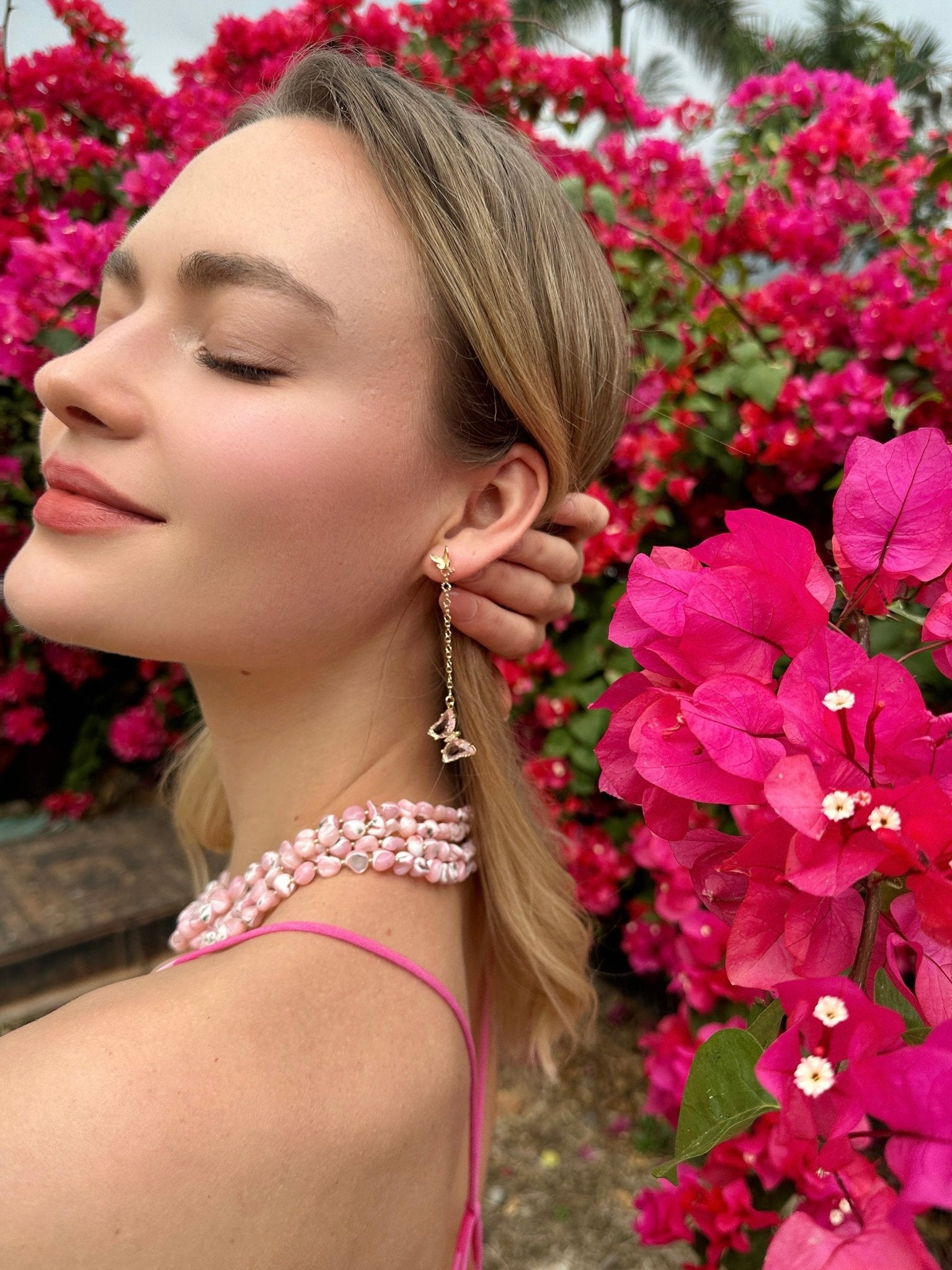 Asymmetric Pink Crystal Butterfly Earrings LE001 - Zyrola