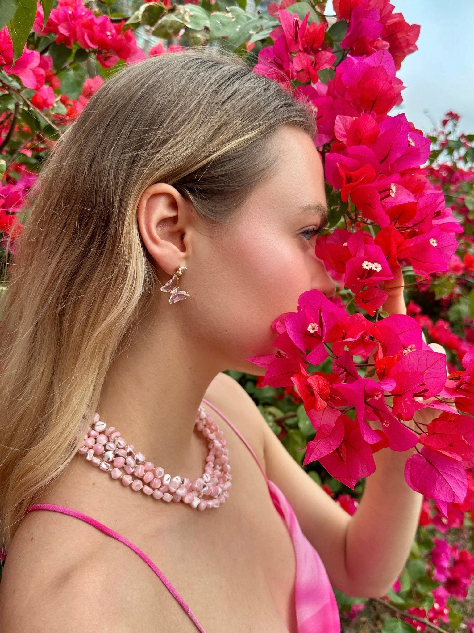 Asymmetric Pink Crystal Butterfly Earrings LE001 - Zyrola