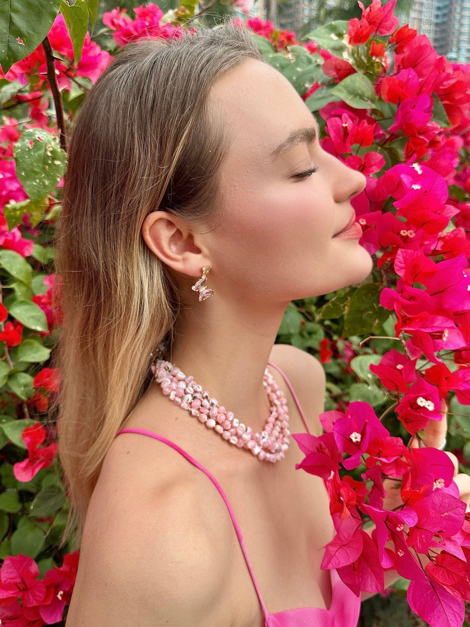Asymmetric Pink Crystal Butterfly Earrings LE001 - Zyrola