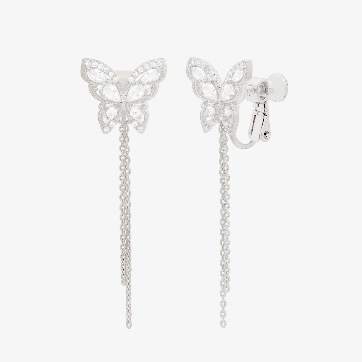 Boucles d’oreilles Papillon Pendantes à Clip – Design raffiné en plaqué or, rhodium ou or rose - Zyrola