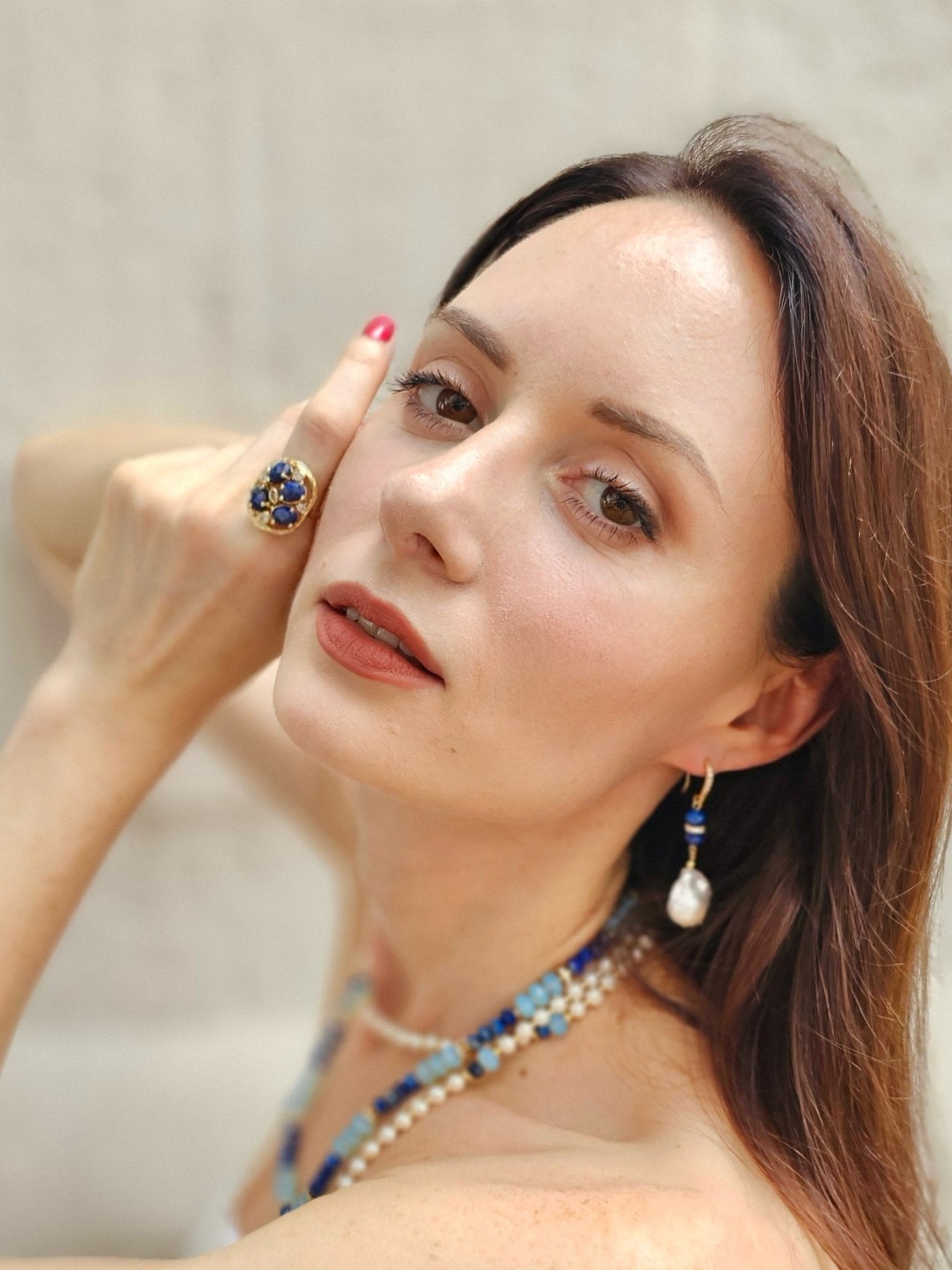 Elegance Baroque Pearls With Lapis Dangle Earrings NE043 - Zyrola