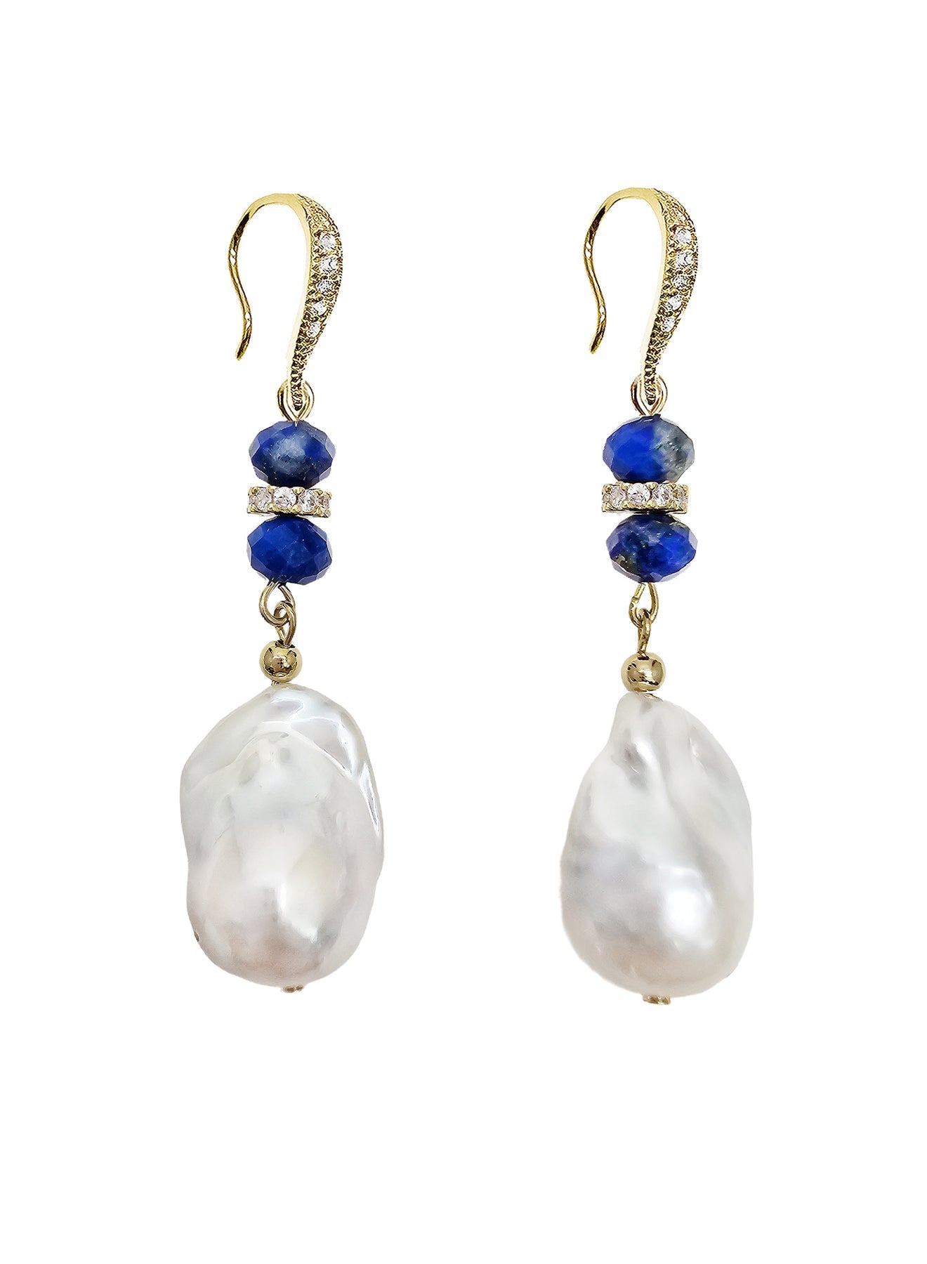 Elegance Baroque Pearls With Lapis Dangle Earrings NE043 - Zyrola