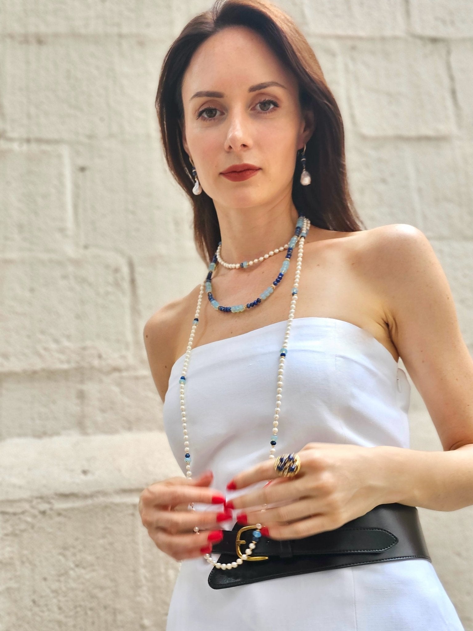 Elegance Baroque Pearls With Lapis Dangle Earrings NE043 - Zyrola