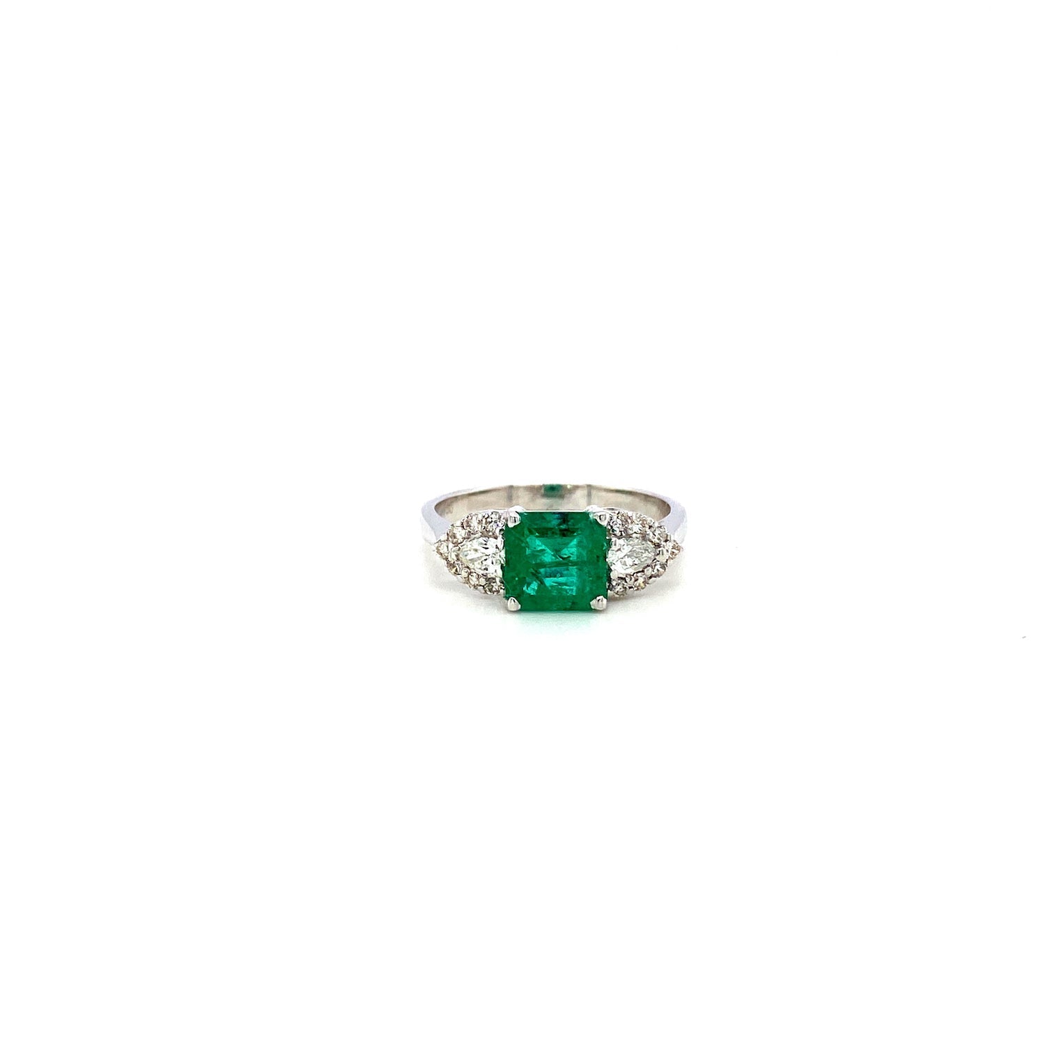 Emerald and Diamond Ring in 18K White Gold - KGR 17089 - Zyrola