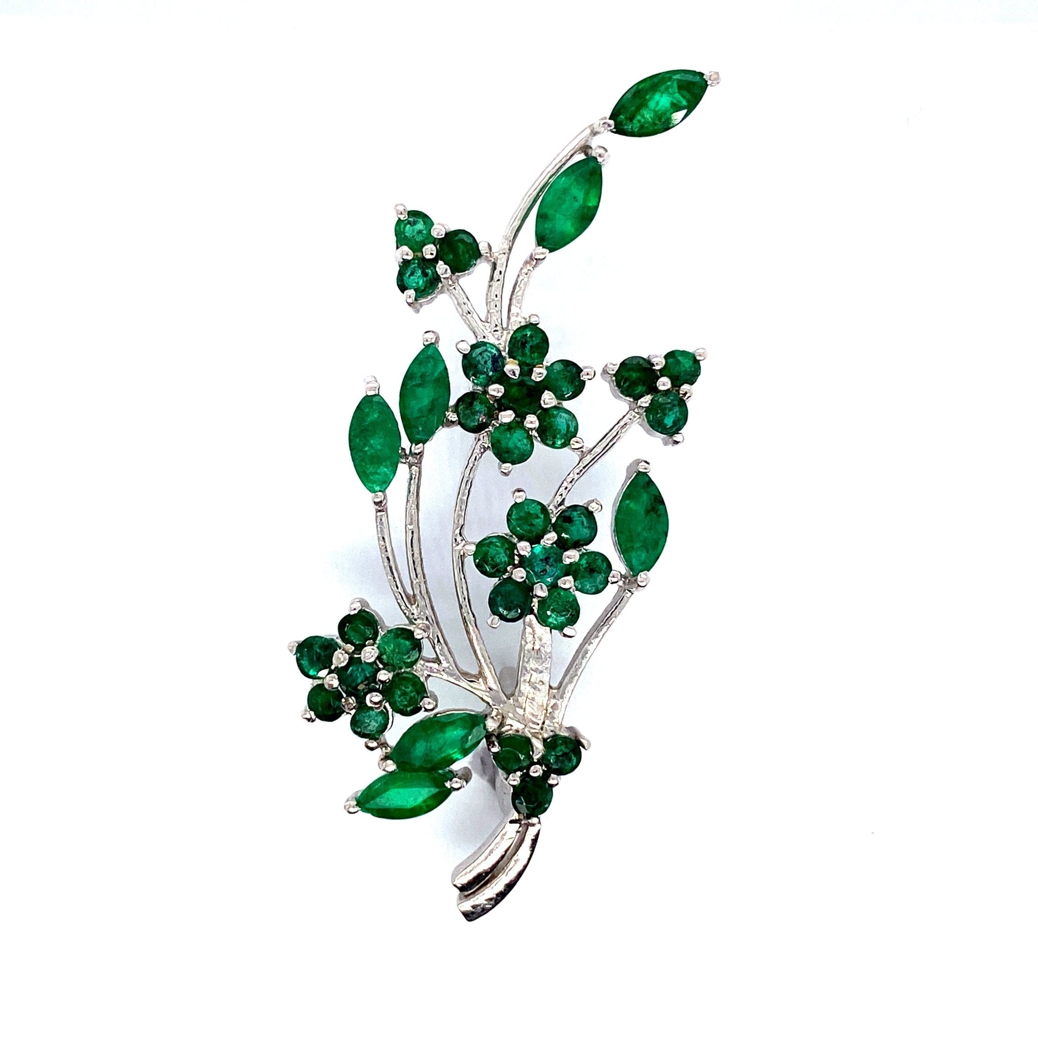 Emerald Brooch in .925 Sterling Silver - KSBR 77364 - Zyrola