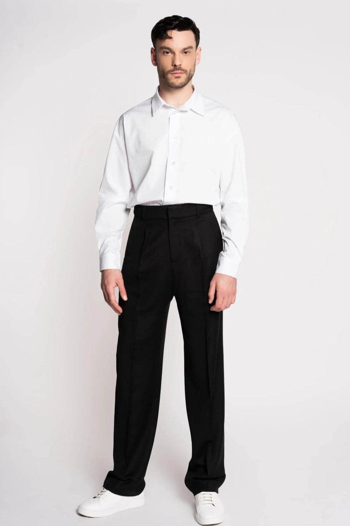 French - Made Thick Cold Wool Pleated High - Waisted Pants - Zyrola