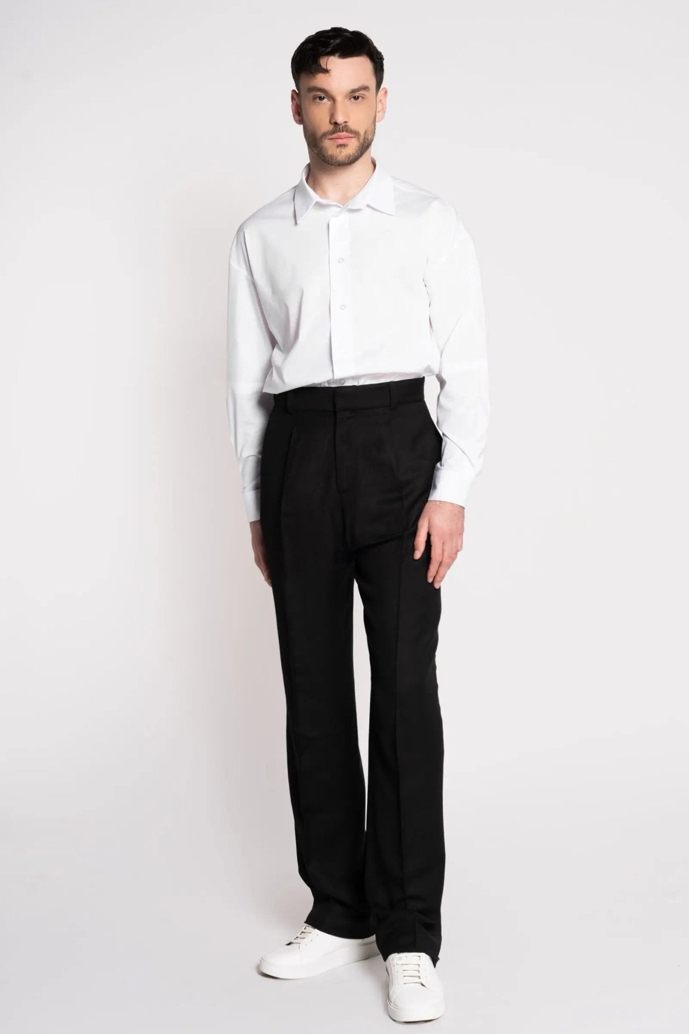 French - Made Thick Cold Wool Pleated High - Waisted Pants - Zyrola