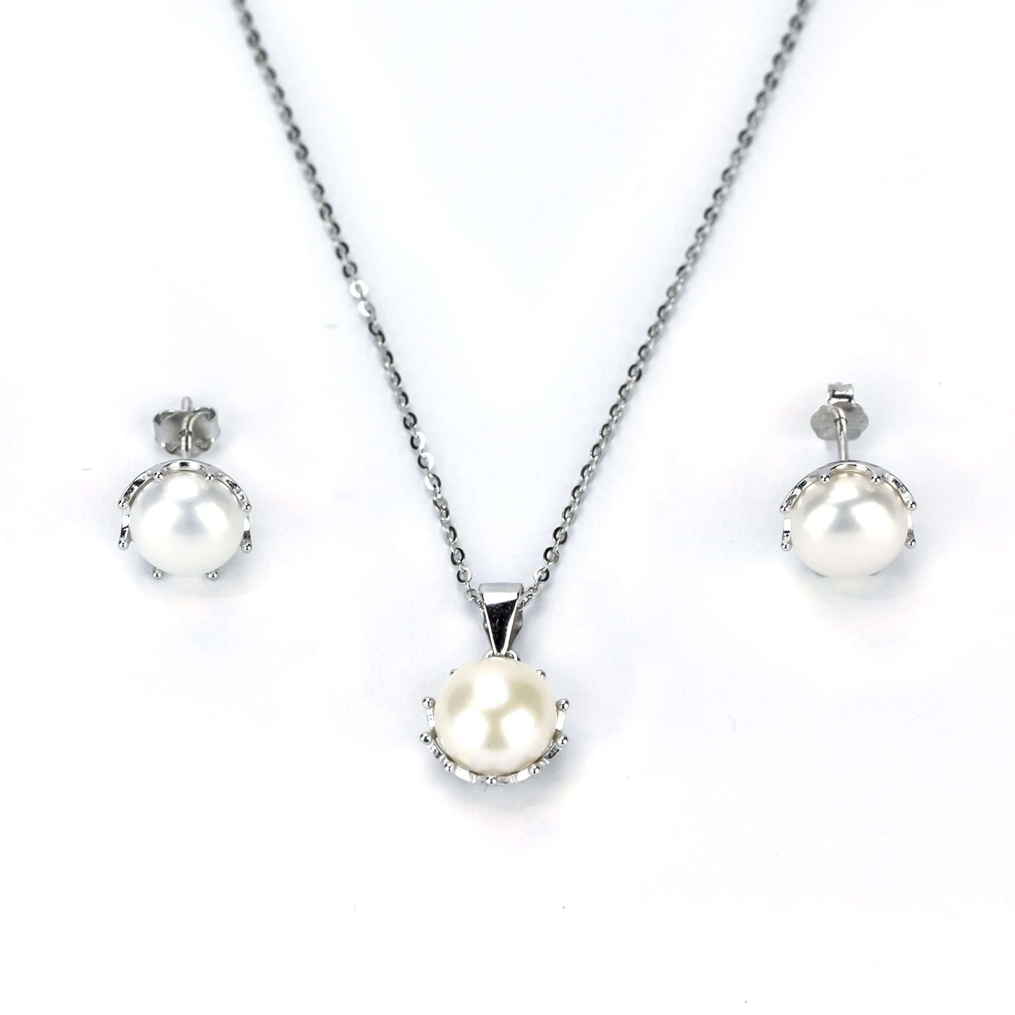 Freshwater White Button Shaped Pearl Butler Jewellery Set 8 - 9 mm AAAA - Zyrola