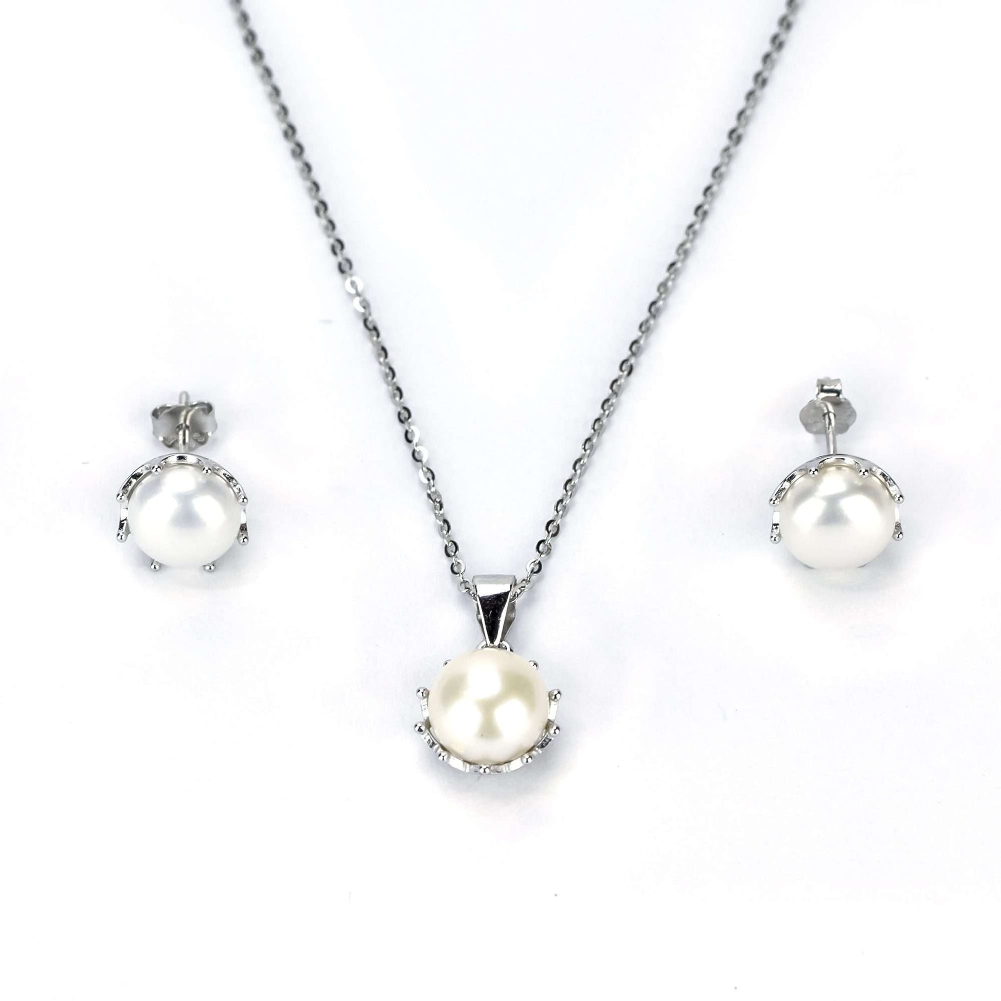 Freshwater White Button Shaped Pearl Butler Jewellery Set 8 - 9 mm AAAA - Zyrola