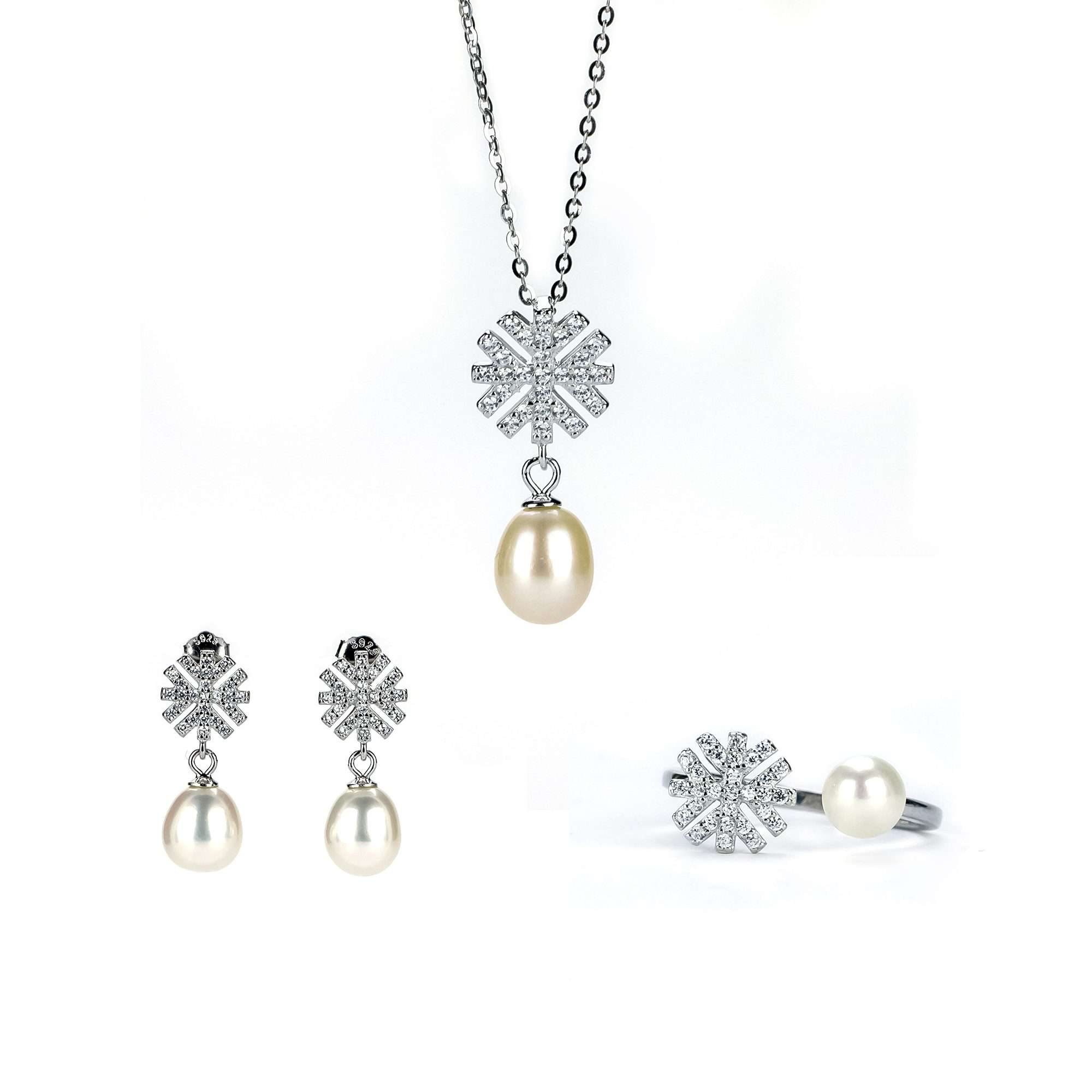 Freshwater White Button Shaped Pearl Falcon Jewellery Set 5 - 7 mm AAAA - Zyrola