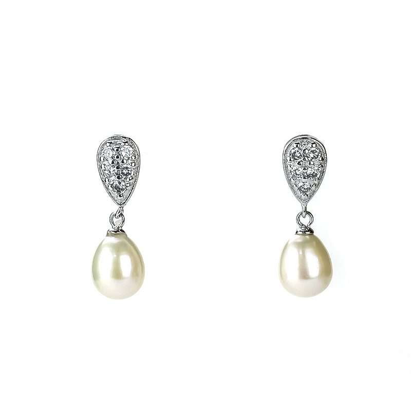 Freshwater White Pearls Casablanca Earrings 8 - 9 mm AAA - Zyrola