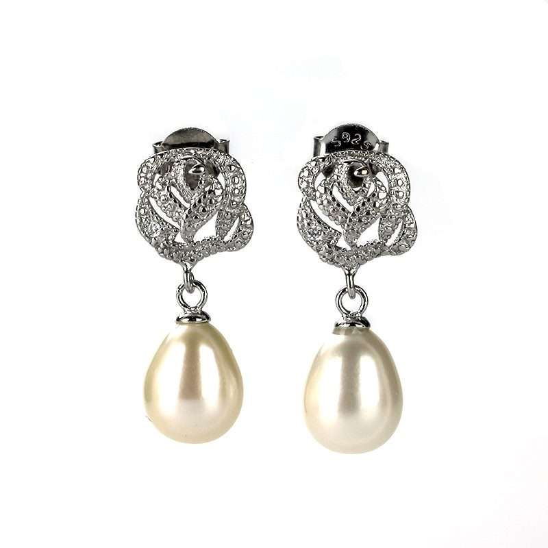 Freshwater White Pearls Copenhagen Drop Earrings 8 - 9 mm AAA - Zyrola