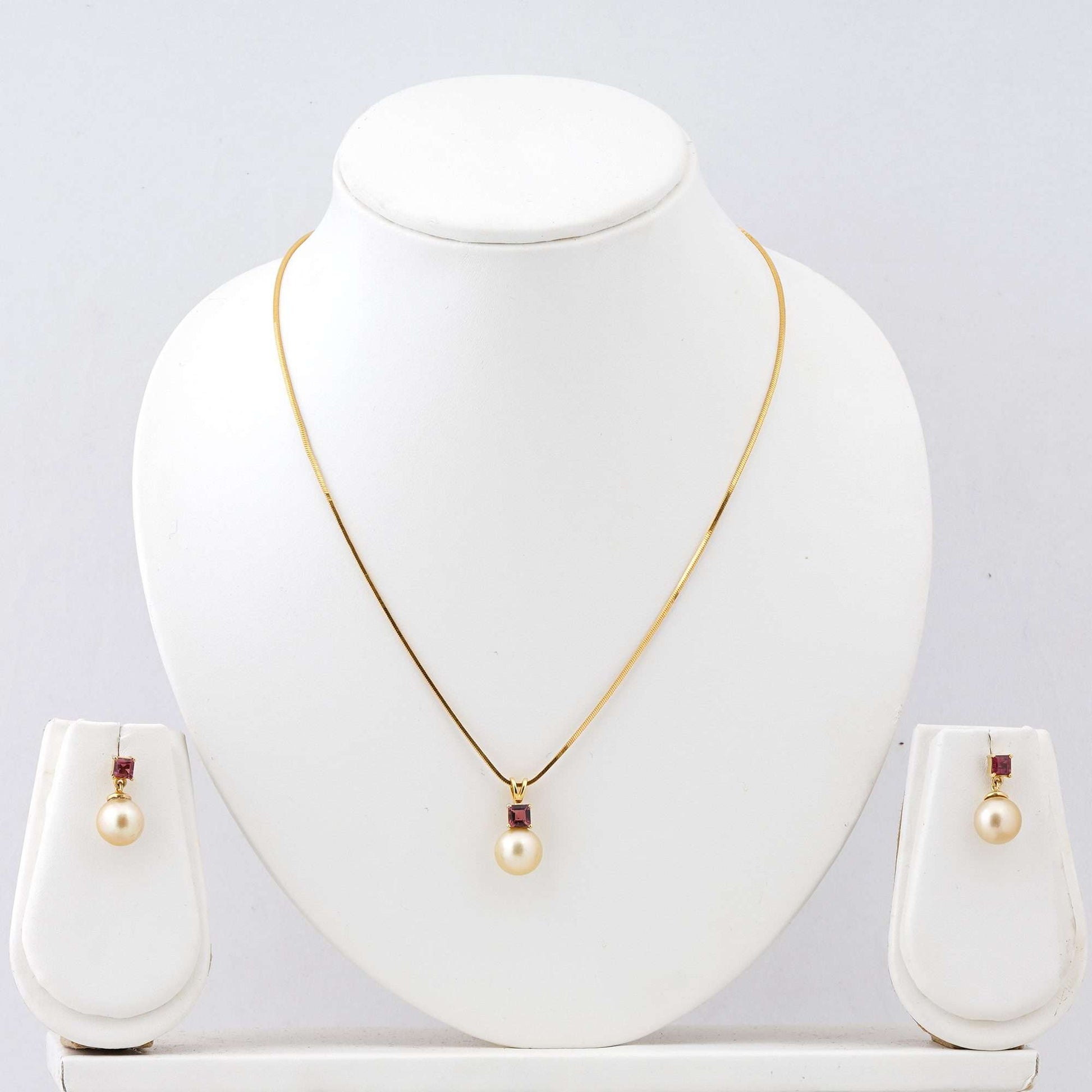 Golden South Sea Pearl with Pink Tourmaline Stone Lithgow Set 8.5 - 9.5 MM - Zyrola