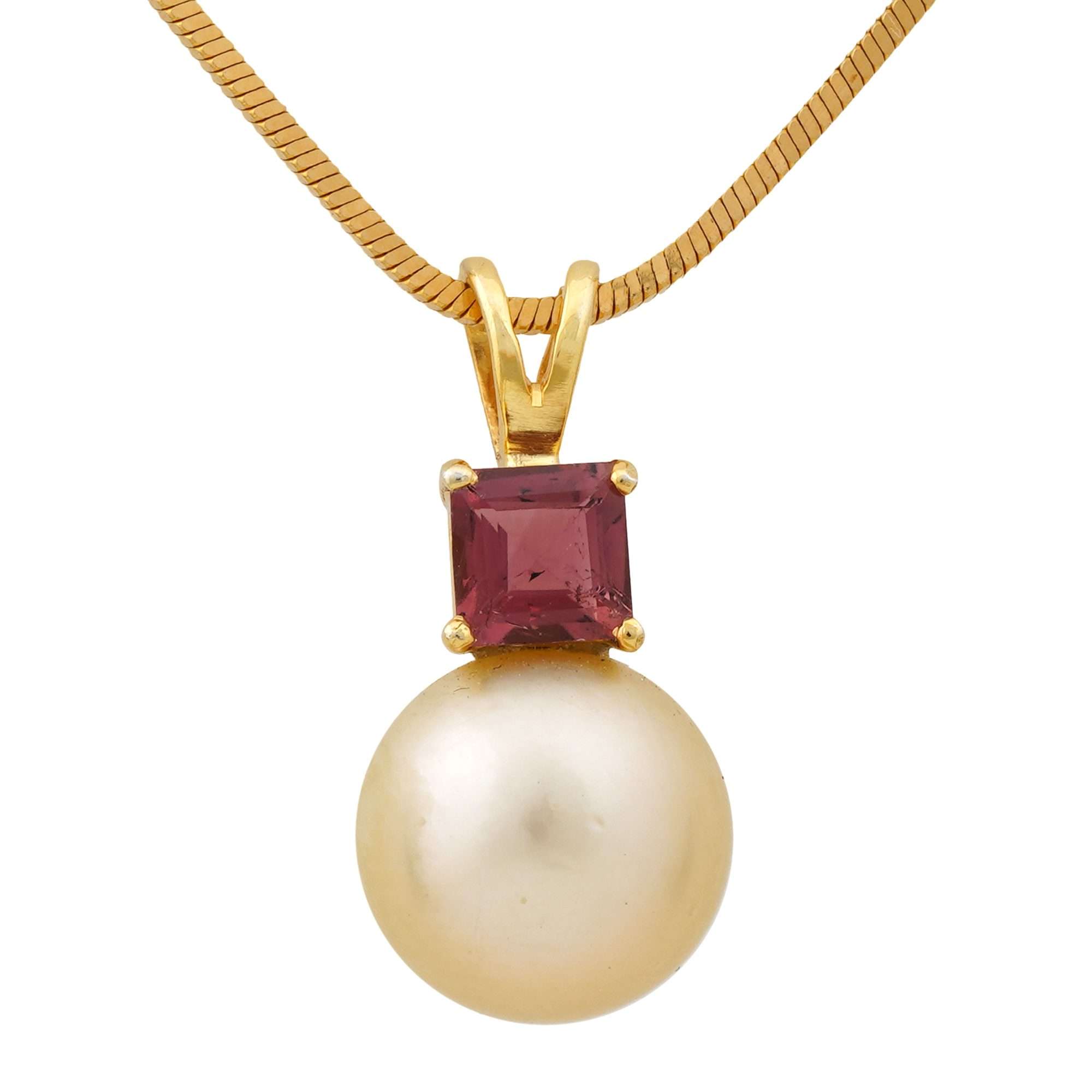 Golden South Sea Pearl with Pink Tourmaline Stone Sale Pendant 9.5 - 10.5 MM - Zyrola
