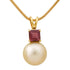 Golden South Sea Pearl with Pink Tourmaline Stone Sale Pendant 9.5 - 10.5 MM - Zyrola