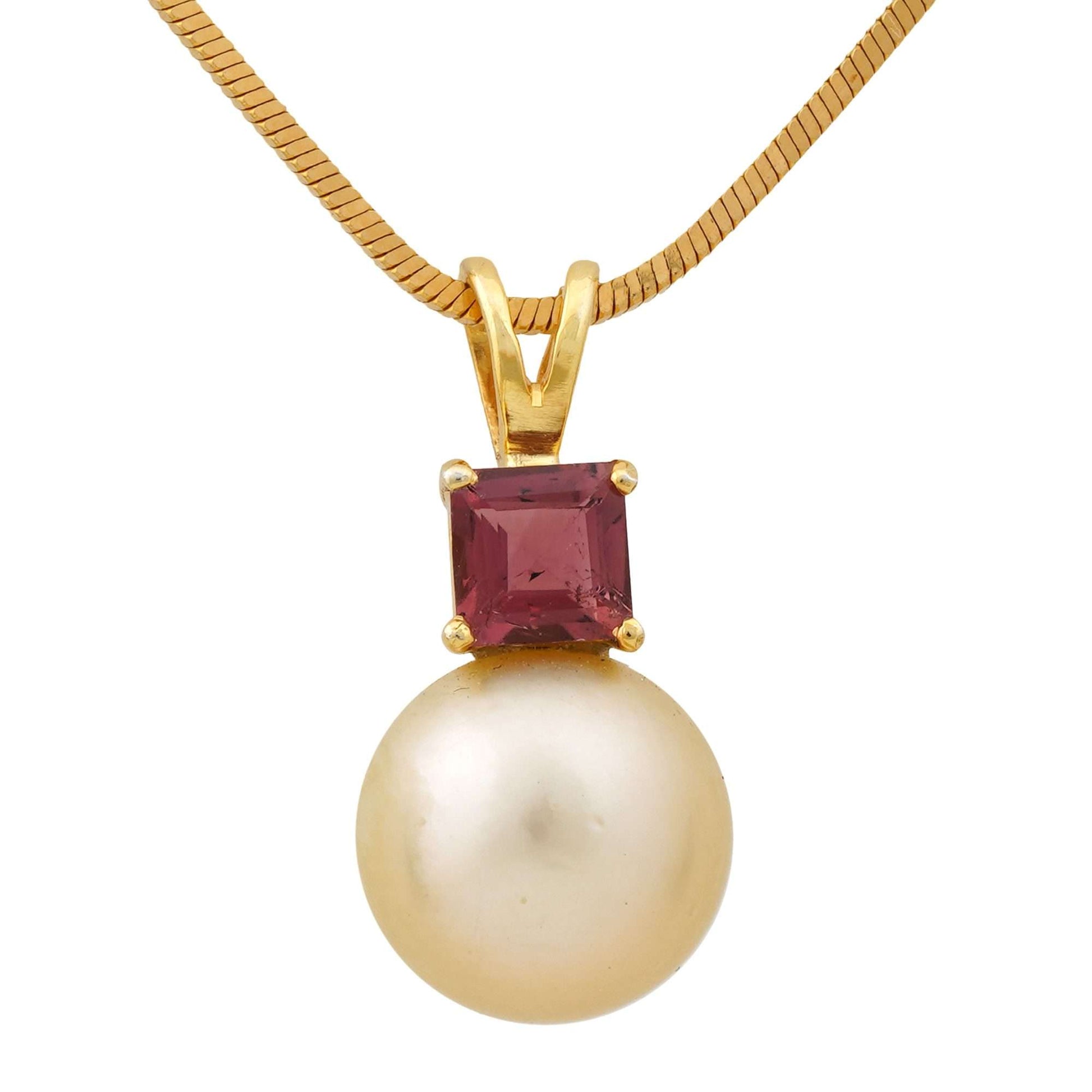 Golden South Sea Pearl with Pink Tourmaline Stone Sale Pendant 9.5 - 10.5 MM - Zyrola