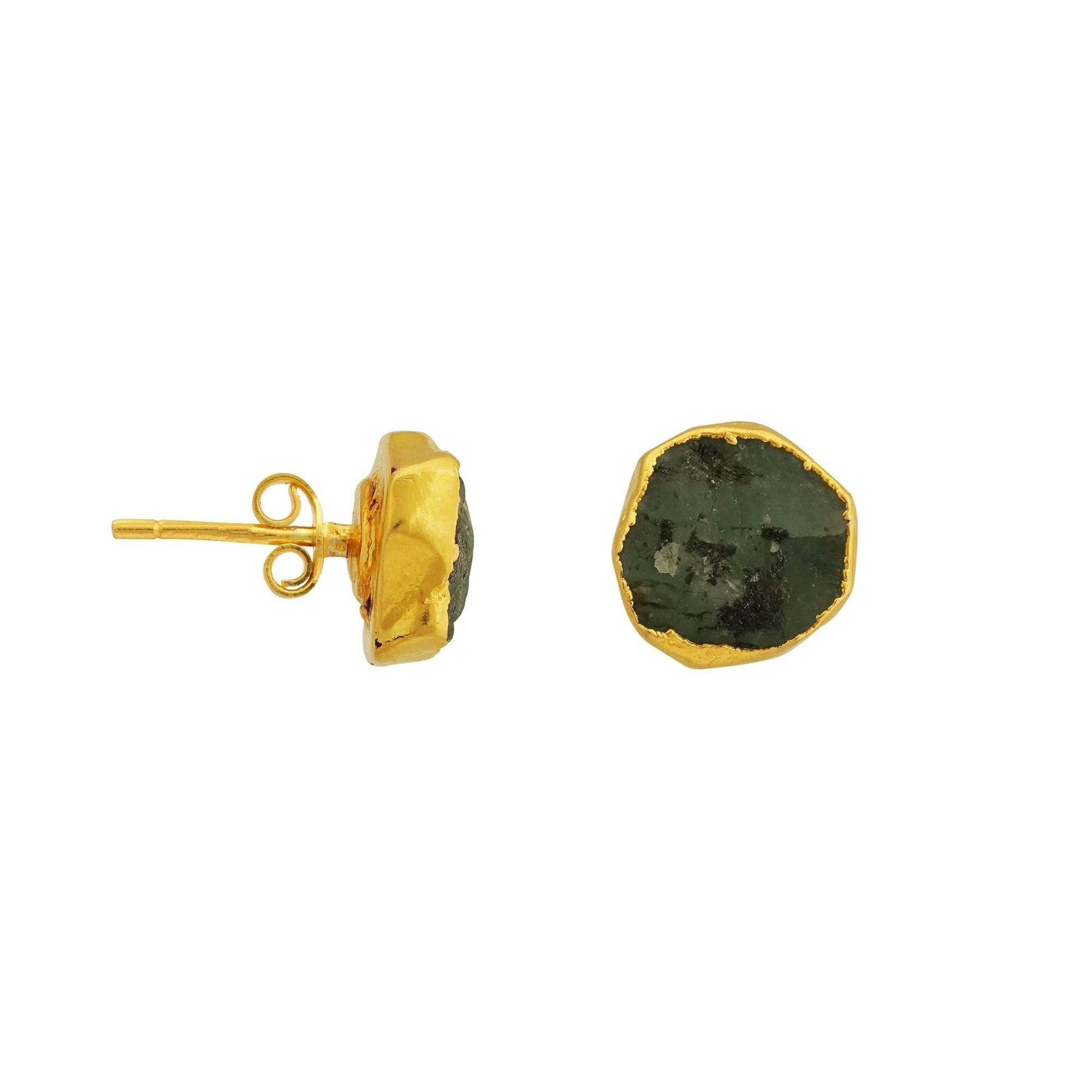 Handmade Raw Emerald Earrings in its Natural form Gold Plated - Zyrola