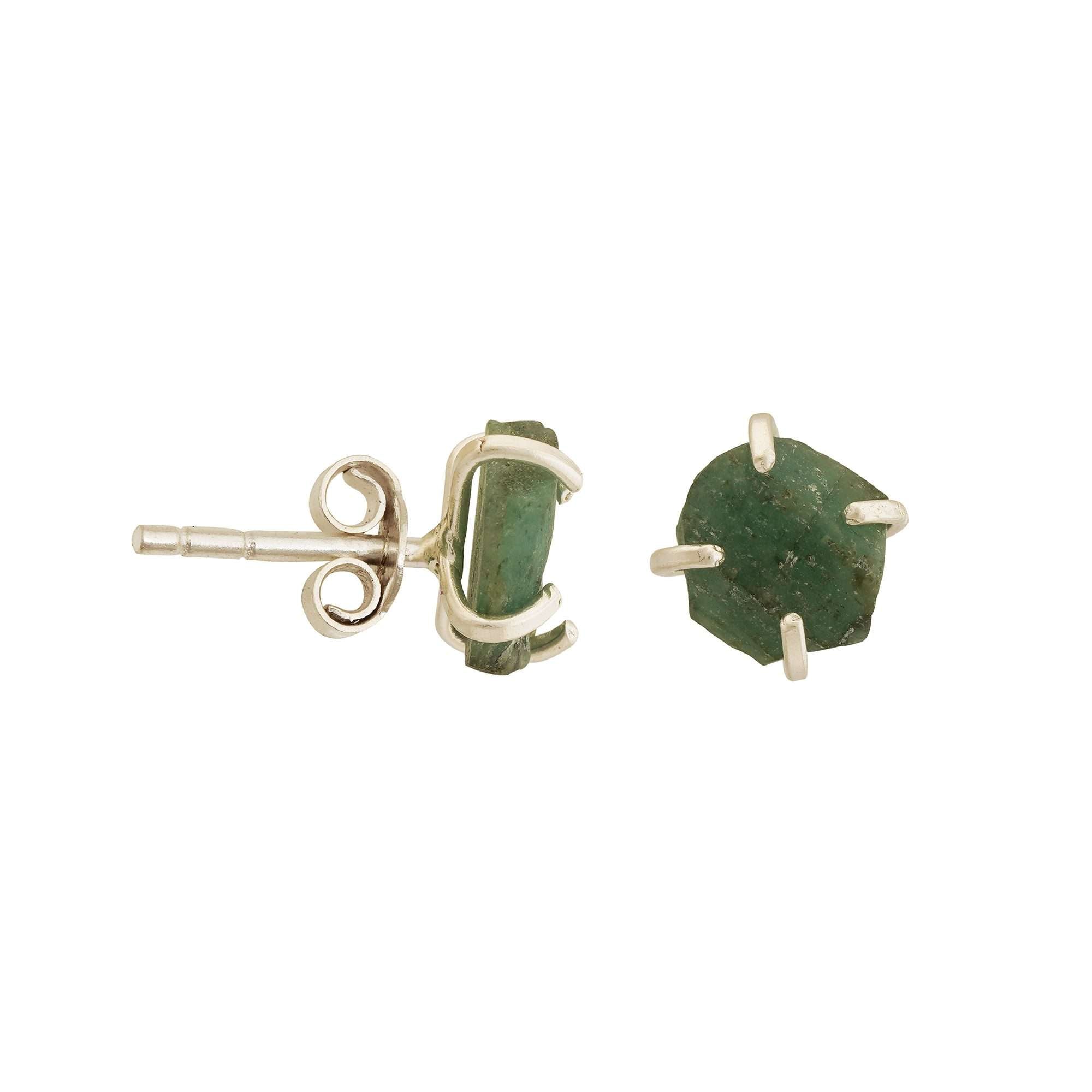Handmade Raw Emerald Earrings in its Natural form in Silver 925 - Zyrola