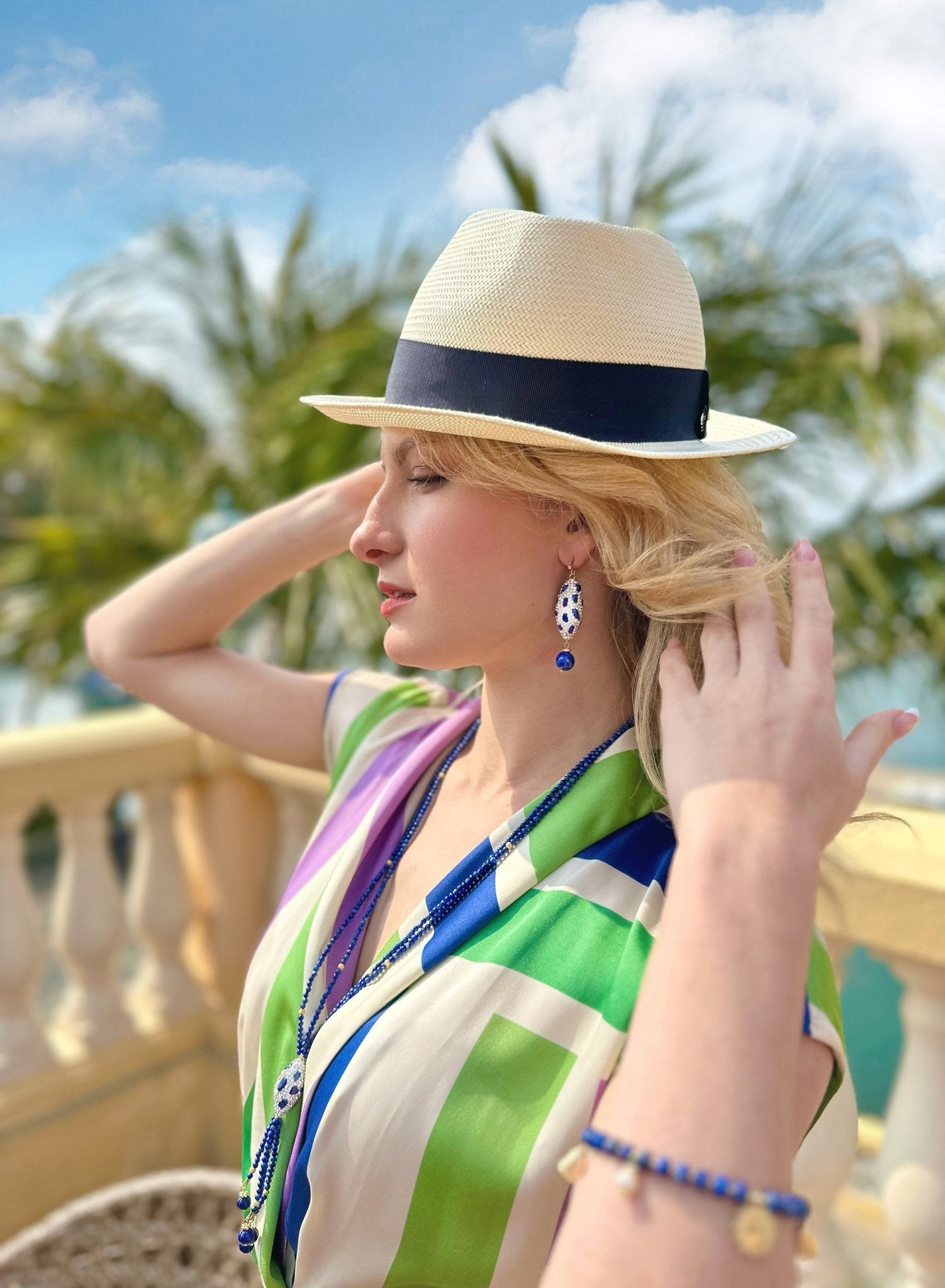Lapis with Rhinestone Turkish Earring JE021 - Zyrola