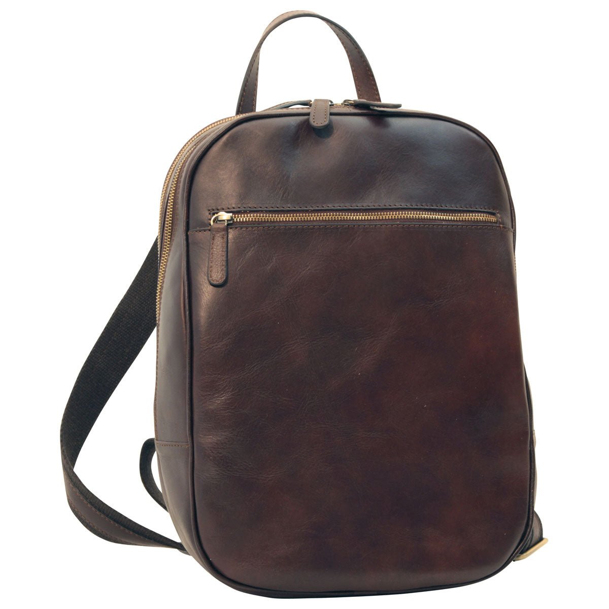 Leather backpack with exterior zip pockets - Dark Brown - Zyrola