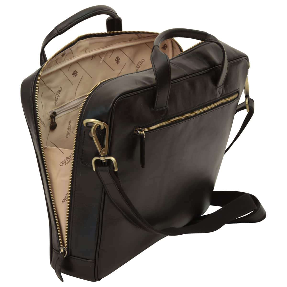 Leather Briefcase with zip closure - Black - Zyrola